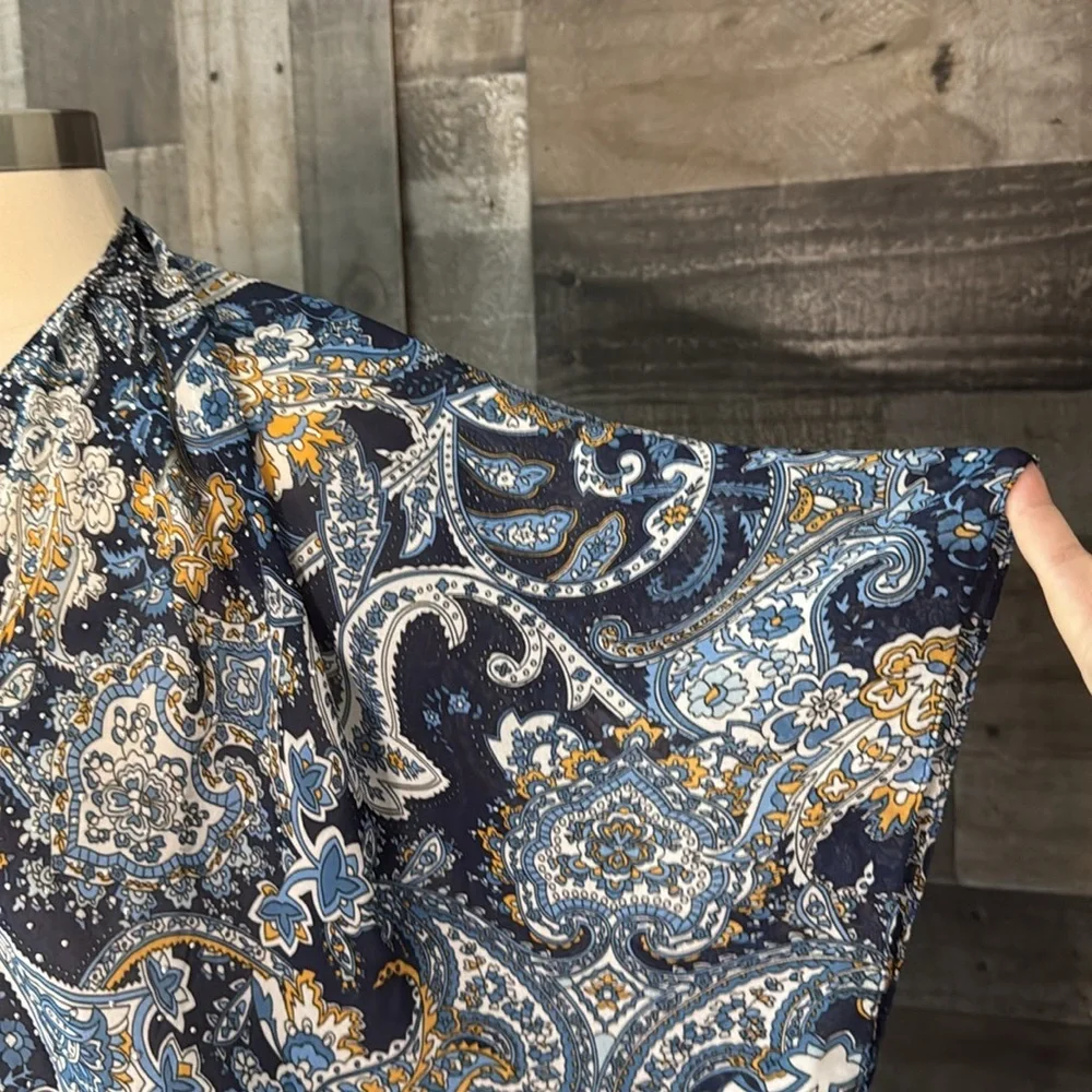 NWT! Blue floral paisley Kimono OS sparkly rhinestones dark feminine resortwear